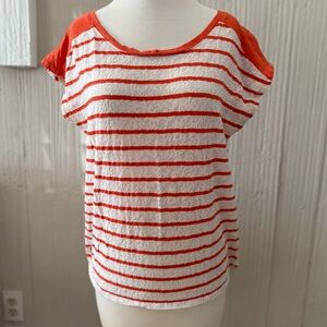 Lucky Brand Orange & White Seanna Striped Lace Dolman Top Size Medium
